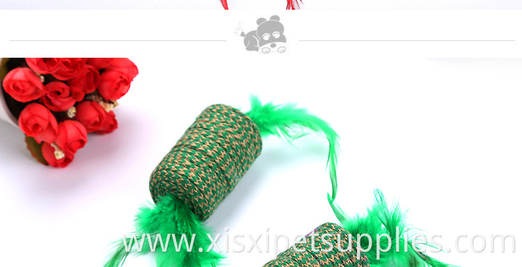 christmas color sisal cat toy with feather